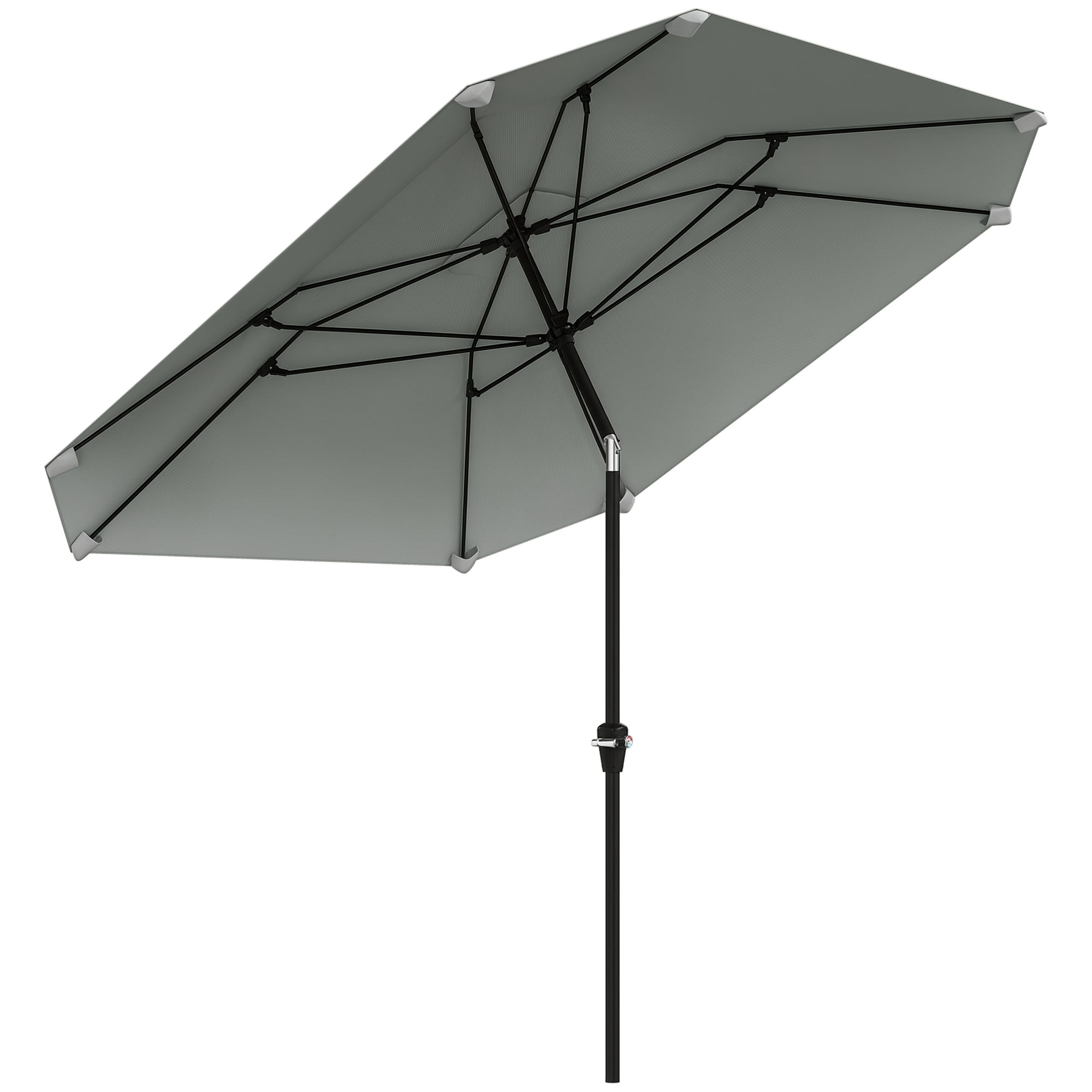 Outsunny Parasol de Patio en Aluminium de 7,6 Pi, Parasol de Marché à 8 Baleines, Gris Pâle