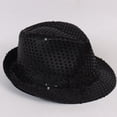 thumbnail image 3 of TiaoBug Women Men Sequin Fedora Hat Disco Hat Jazz Dance Hat Hip-Hop Rapper Stage Performance Black One Size, 3 of 4
