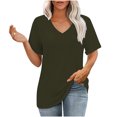 thumbnail image 1 of Plebaso T-Shirts à Col en V à Manches Courtes pour Femmes avec Poche, Tuniques Légères Unies Décontractées pour Femmes, 1 of 7
