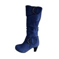 thumbnail image 2 of LSLJS Women's Winter Warm High Heel Straight Leather Belt Buckle Suede Thick Heel Knight, 2 of 3