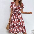 thumbnail image 1 of Mefallenssiah Woman Summer Printing V-Neck Short Sleeve Dress, 1 of 8