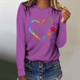 thumbnail image 2 of Pisexur Hauts d'Automne pour Femmes Mode Mignon Cœur Graphique Imprimé T-Shirt Hauts Col Rond Manches Longues Chemises pour Femmes Habillées Décontractées Sorties Hauts Confort Polyvalent Léger T-Shirts, 2 of 5