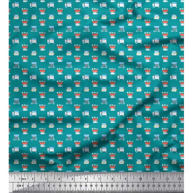 Soimoi Green Rayon Fabric Keyboard,Phone & Monitor Hardware Print Fabric by Yard 56 Inch Wide