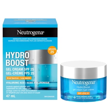 Gel-crème hydratant visage Neutrogena Hydro Boost avec écran solaire FPS – Acide hyaluronique pour une peau hydratée – À absorption rapide, sans huile, non comédogène, 47 ml