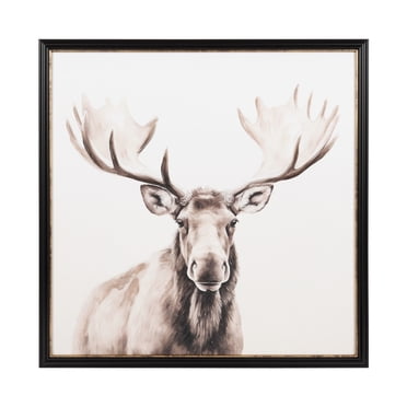 Reproduction d'œuvre d’art sur toile encadrée Portrait traditionnel fantaisiste d’un orignal dans la nature sauvage de 50,8cm x 50,8cm par The Creative Bunch Studio, DesignOvation