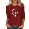 thumbnail image 1 of Plebaso Hauts Cœur pour Femmes Manches 3/4 Col Rond T-Shirts Décontractés Imprimé Chandail Femmes 2025 Tee Blouses, 1 of 4