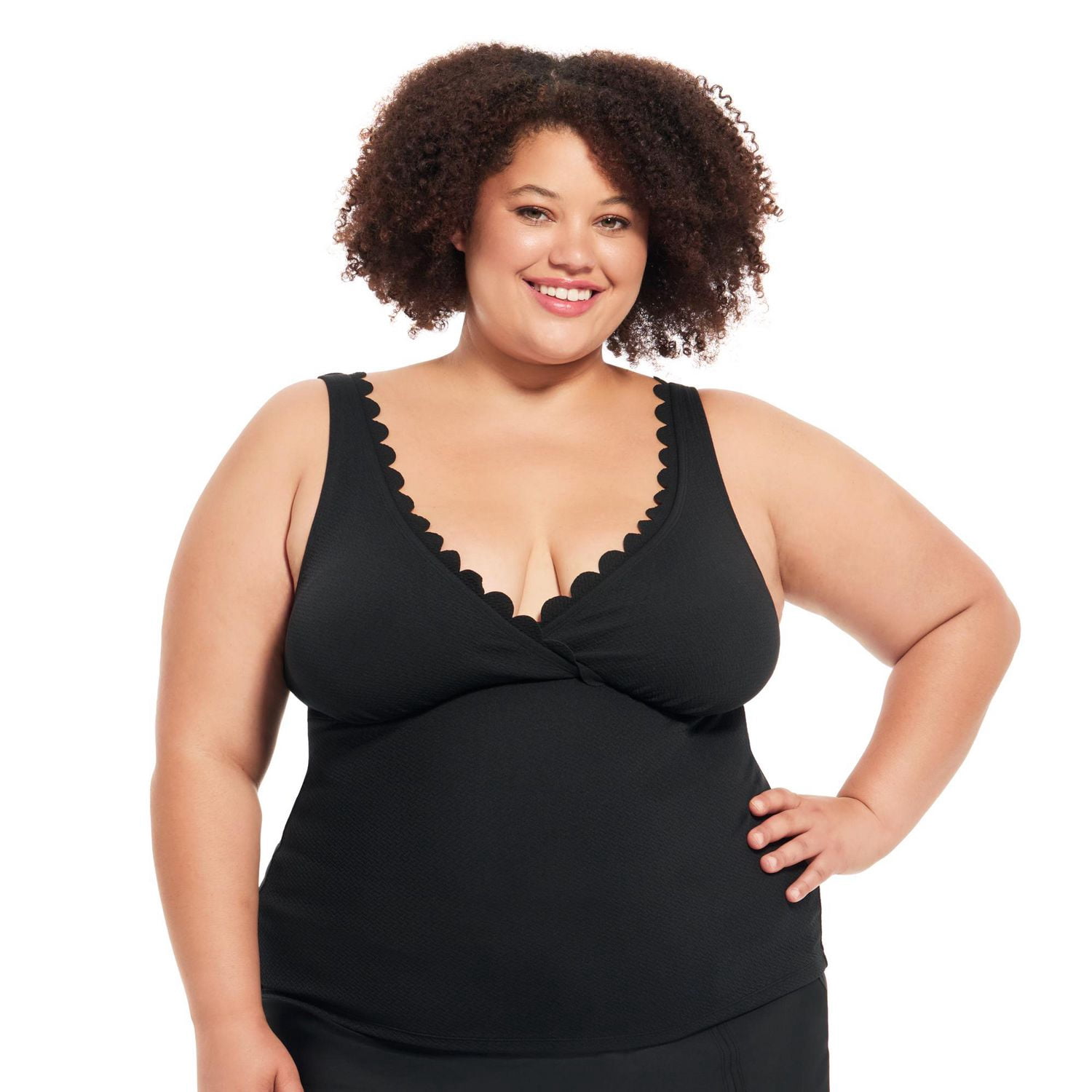 Krista Plus Haut de maillot de bain tankini à encolure en V avec bordure festonnée pour femme