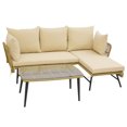 thumbnail image 1 of Gymax 3PCS Patio Wicker Furniture Set L-Shaped Sofa Conversation Set w/ Beige Cushions, 1 of 7