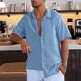 thumbnail image 1 of Summer Cuban Shirts for Men Casual Lightweight Button Down Short Sleeve Cardigan Work Blouse, 1 of 6