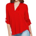 thumbnail image 1 of Blouse en Chiffon Unie à Col en V pour Femmes, Mode Aguichant, Manches Longues, 1 of 1