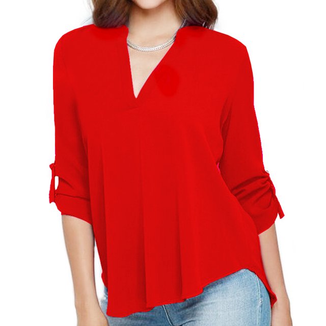 Blouse en Chiffon Unie à Col en V pour Femmes, Mode Aguichant, Manches Longues