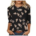 thumbnail image 1 of Pompotops T-shirt de Mode pour Femmes, Blouse Mi-Longue à Manches 3/4, Col Rond, Hauts Décontractés en Liquidation, 1 of 5