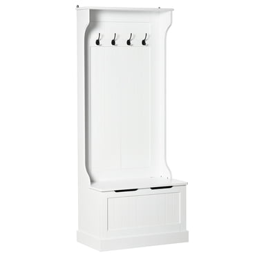 HOMCOM Hall Tree with Coat Rack, Storage and Sitting Bench, White
