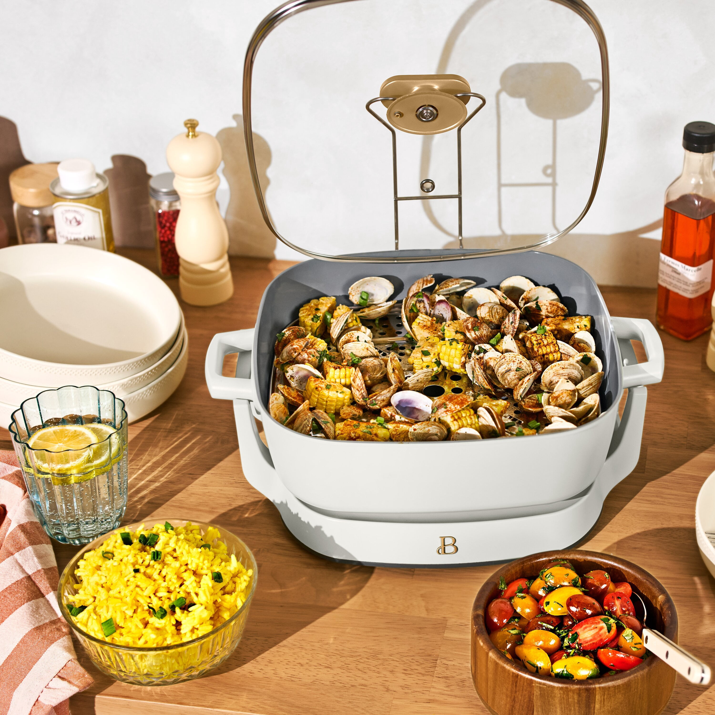 Beautiful By Drew Barrymore 5-in-1, 12" x 12" Detachable Electric Skillet with EverGood™ Ceramic Nonstick Coating