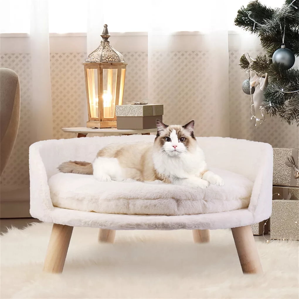 Wisfor Round Elevated Pet Bed Nordic Pet Stool Bed with Cozy Pad Waterproof for Small Dog Kitten