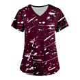thumbnail image 1 of LSLJS Blouse à Manches Courtes à Col en V pour Femmes, Mode, Uniforme de Travail, Imprimé, avec Poche, Blouse, Hauts; Sarraus pour Femmes Grande Taille, 1 of 3