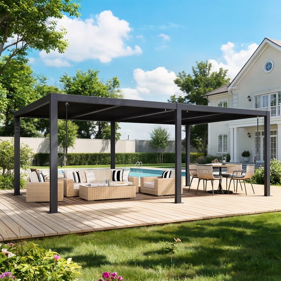 MELLCOM Pergola Louvered 12x20, Aluminum Hardtop Pergola with Adjustable Roof for Sun & Rain Shade, Outdoor Gazebo with Integrated Drainage System, Modern Rustproof Patio Canopy Carport
