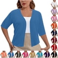 thumbnail image 1 of Frostluinai Cardigans Grande Taille pour Femmes à devant Ouvert, Cardigans d'Été Courts, Manches Courtes, Unis, Décontractés et Habillés, Cadeaux pour Femmes, 1 of 7
