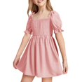 thumbnail image 1 of Robe Fillette Manches Bouffantes Robes d'Été Robe Trapèze Robe Smockée pour Filles Robe de Fête pour Filles, 1 of 5