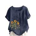 thumbnail image 2 of Pisexur Hauts d'Été Oversize pour Femmes Grande Taille Décontractés Mode Col Rond Manches Courtes Blouse Tournesol Chic Ample Chemise Hauts, 2 of 5