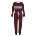 thumbnail image 4 of Posijego Ensemble Femme 2 Pcs Tenue Rayée Décontractée Manches Longues Col Ras du Cou Hauts Pantalons à Cordon Ensembles Détente P-5TG, 4 of 5