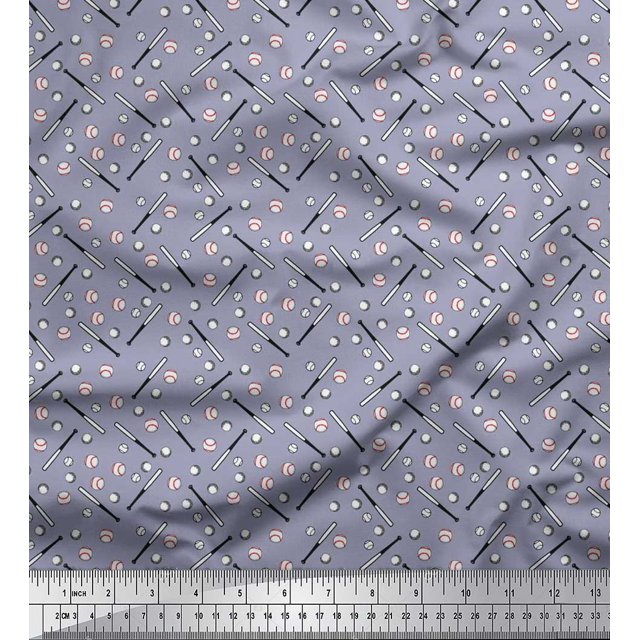 Soimoi Polyester Crepe Fabric Baseball Sports Print Sewing Fabric Yard 52 Inch Wide