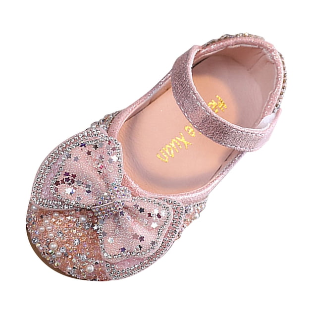 MEZZALL Sandales pour Filles Mode Printemps Été Fête Robe Danse Spectacle Chaussures de Princesse Perle Strass Nœud Bout Rond Talon Bas Confortables Respirantes Chaussures pour Tout-Petits, Rose, 2-2,5 Ans