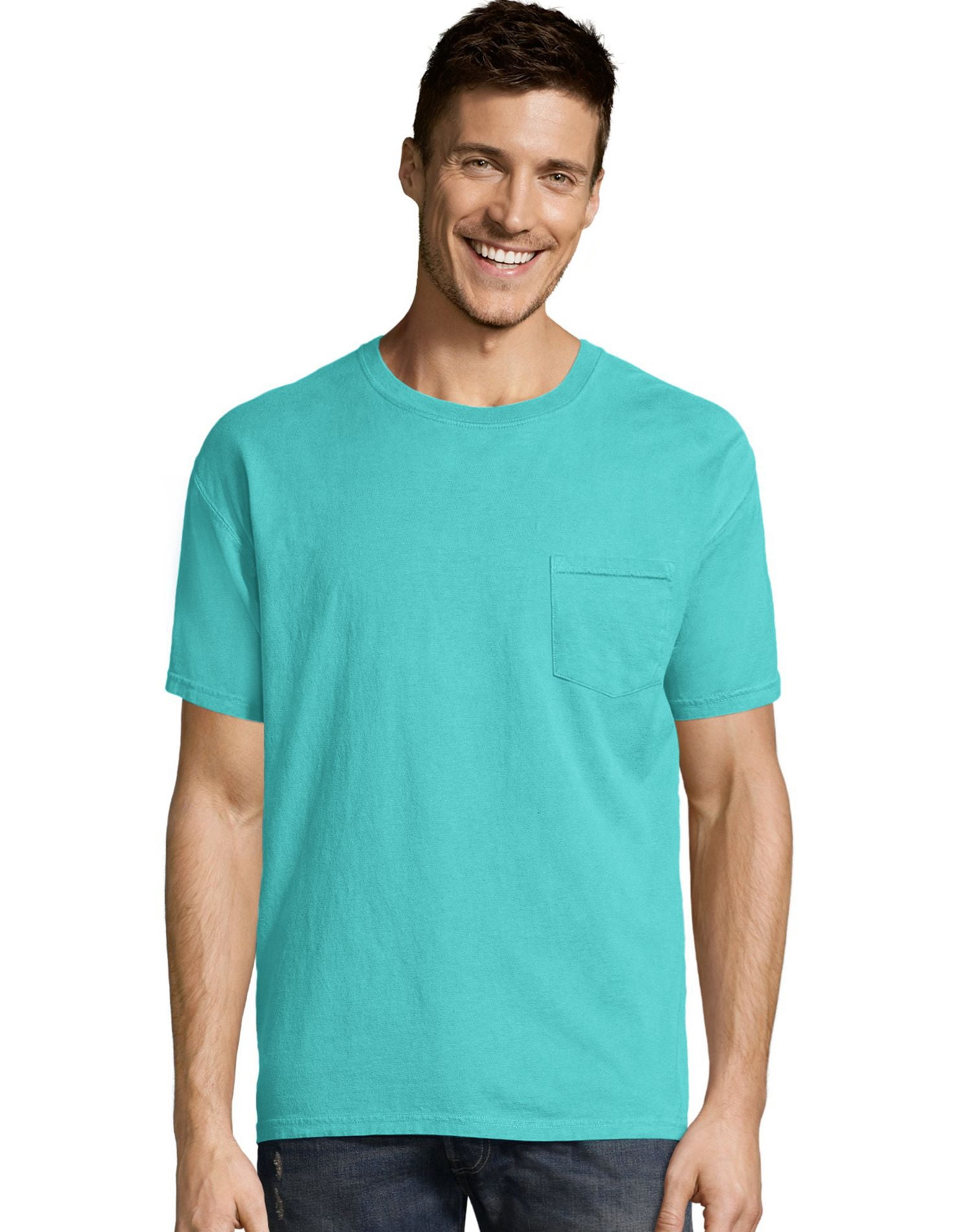 Hanes Mens ComfortWash Garment Dyed Short Sleeve Pocket Tee, XL, Mint