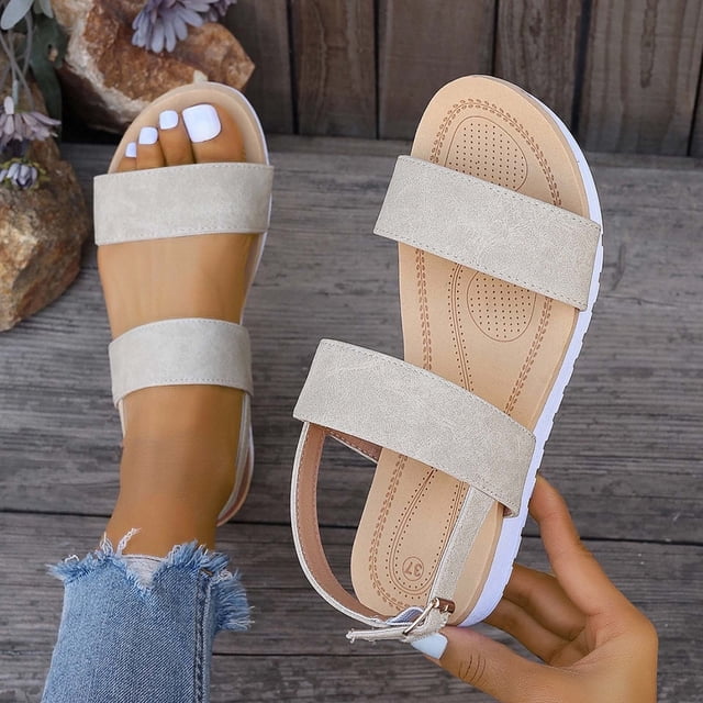 Gspmoly Sandales pour Femme, Mode Décontractée pour Femmes Printemps et Été Nouvelles Sandales à Couleur Unie à Bout Rond à Bout Ouvert à Talon Compensé Sandales Femmes Confortables Blanc 36