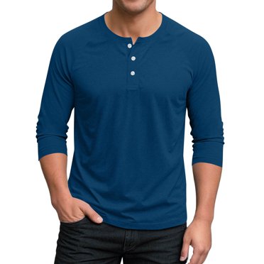 SHTXOZHI T-Shirts pour Hommes à Manches 3/4, Col Ras du Cou à Boutons, T-Shirts Décontractés, Hauts, Couleur Unie, Camisoles de Base