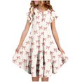 thumbnail image 1 of LOVZFMLL Robe d'Été à Imprimé Floral pour Filles, Manches Courtes, Volants, Poches, Col Rond, Imprimée, pour Enfants, 1 of 2