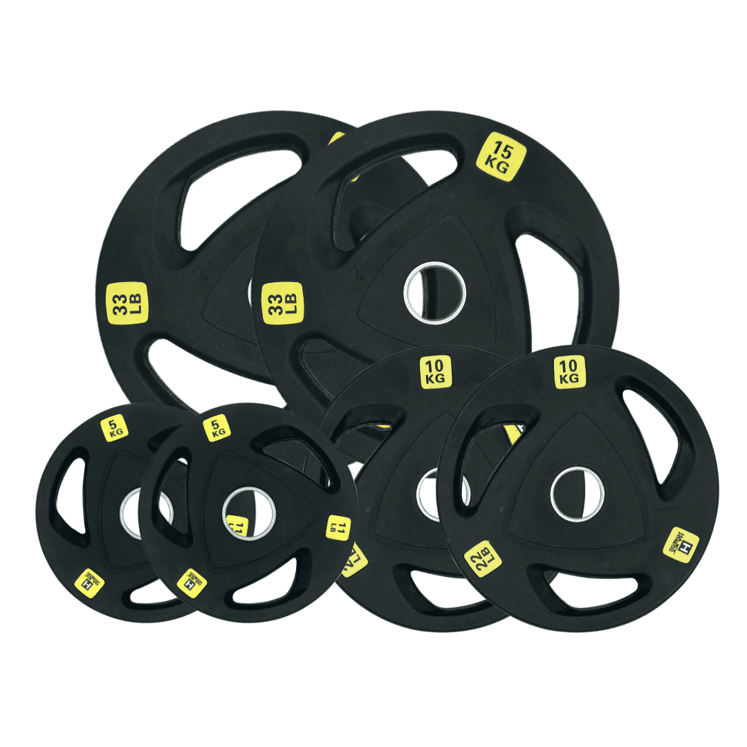 HAJEX Olympic Rubber Tri-Grip Plates Set 2 inch - 132LB Set - ( 11LB, 22LB, & 33LB)
