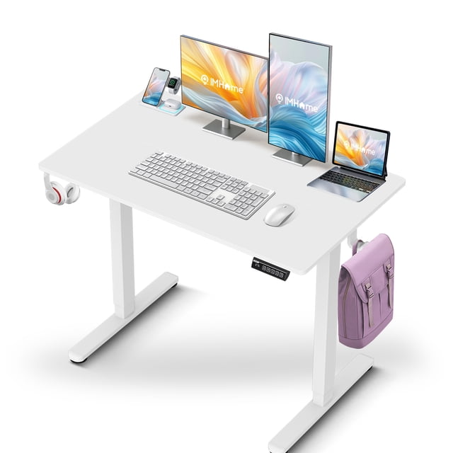 IMGadgets Standing Electric Adjustable Desk | 40'' x 24'' Large Workspace with 2 hooks | Ergonomic Sit-Stand Desk | Scratch-Resistant & Waterproof | Height Adjustable Desk for Work and Home