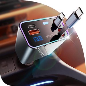 YJJSKEJI Chargeur de voiture rétractable [180W Max 2.9FT USB C Adaptateur de chargeur de voiture] Compatible avec iPhone 16 Chargeur de voiture charge rapide, charge rapide Chargeur pour iPhone 16 15 14 13 12, Samsung, Gris