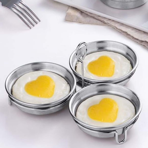Stainless Steel Egg Cooker Mold for Steamed Eggs with Handle, Heart and Circular Shapes, Easy Unmolding and Versatile Cooking