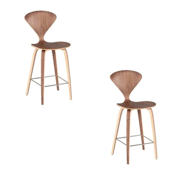 Set of 2 Sarine-Style Wooden Dining Stools – Walnut Wood Construction, Sturdy and Timeless Design for Dining Room or Kitchen