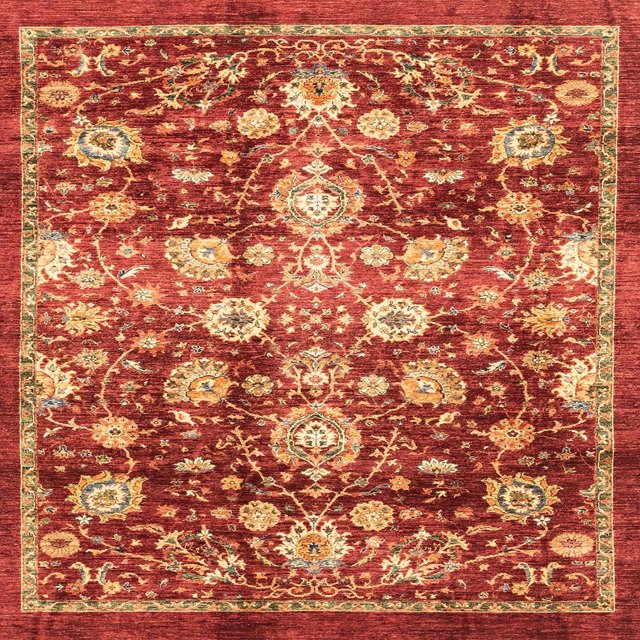 Ahgly Company Tapis d'Intérieur Carrés Abstraits Rouges Orientaux, 7 Pieds Carré