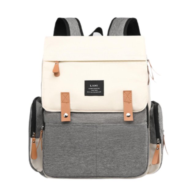 Bunblic Diaper Bag Backpack for Mom Large Capacity with Changing Pad Travel Bag beige and gray