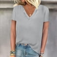 thumbnail image 2 of FAIWAD Womens Summer Tops Short Sleeve V Neck Pullover Shirts Loose Casual Solid Color Basic Tops, 2 of 3