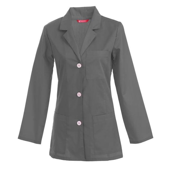 Manteau de Laboratoire de Consultation pour Femmes de 29 Pouces en Gris, avec Col Cranté Professionnel et Fermeture avant Sécurisée à Trois Boutons. le Manteau Comprend une Poche Poitrine et Deux Poches Plaquées Inférieures pour un Rangement Pratique. Conçu avec des Fléchettes avant et Arrière pour un Ajustement Flatteur, Ce Manteau de Labo Longueur Taille Est Idéal pour les Professionnels de la Santé Qui Recherchent une option de Tenue de Travail Élégante et Fonctionnelle.