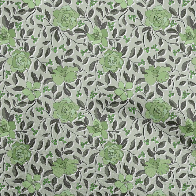 oneOone Polyester Spandex Green Fabric Floral Retro Sewing Material Print Fabric By The Yard 56 Inch Wide