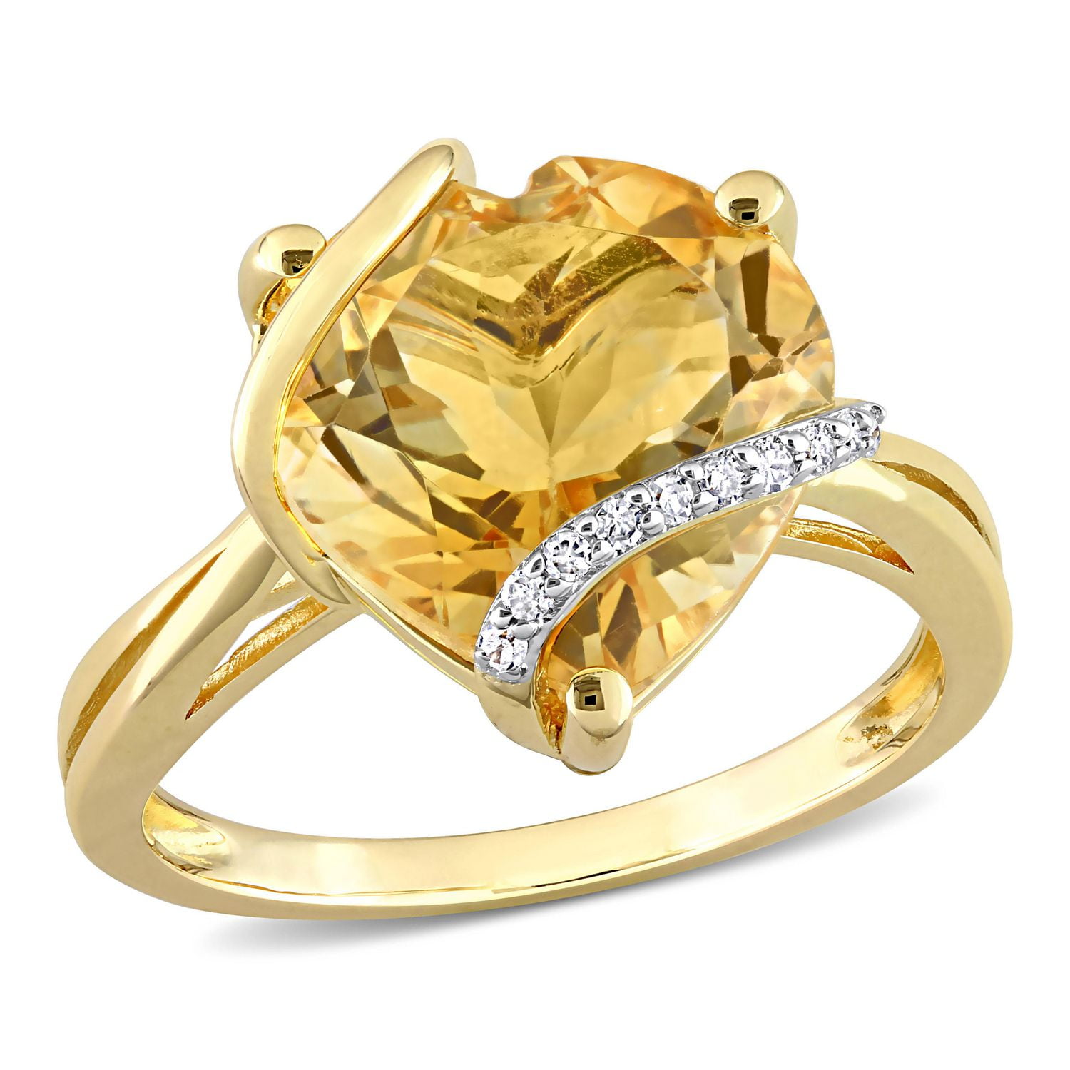 Collier en forme de coeur emballé Miabella avec 6-1/2 Carat PBT de Citrine et accents de diamant en Argent Sterling plaqué Rhodium Jaune