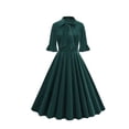 thumbnail image 1 of cfhntfmh Robes de Cocktail pour Femmes Vintage à Volants Manches 3/4 Robe Midi Élégante Nœud devant Invitée de Mariage Fête Bal Robe, 1 of 7