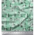 thumbnail image 1 of Soimoi Green Rayon Fabric Text & Monuments Architectural Decor Fabric Printed Yard 56 Inch Wide, 1 of 5