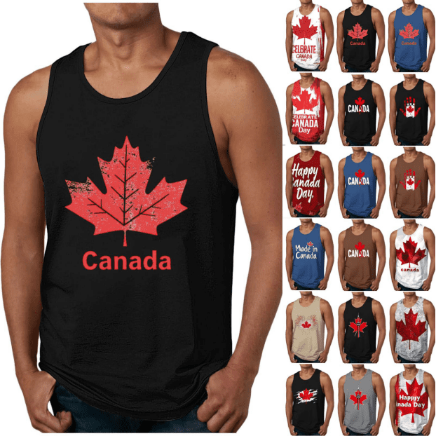 Txeol Drapeau Canadien Feuille d'Érable du Canada T-Shirt Sans Manches pour Homme Sport Culturisme Débardeur Chandails Entraînement Musculaire, Rouge, TTG