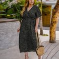 thumbnail image 1 of LSLJS Women's Décontracté Sexy Mode Summer V Neck Short Sleeve Ample Impression Plus Size Dress, 1 of 7