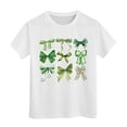 thumbnail image 1 of T-shirts Filles Été Col Rond Manches Courtes Imprimé Nœud Papillon Coupe Décontractée Basiques Hauts Filles Blanc 3-4 Ans, 1 of 4