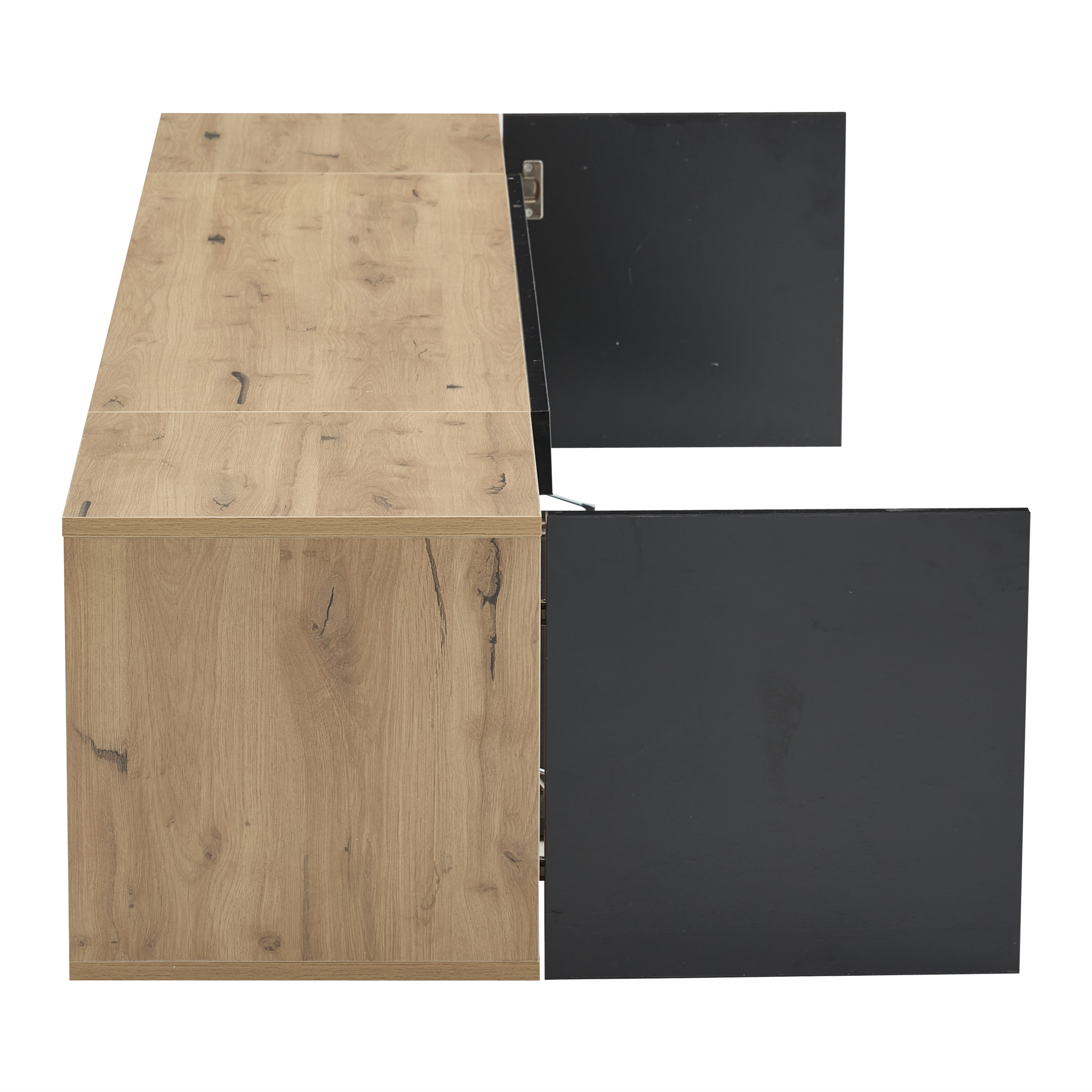 Homy Casa 64.9" Wall-Mounted TV Stand with LED Lights and 3 Storage Compartments, Black and Natural