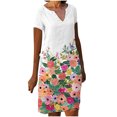 thumbnail image 2 of SMihono Robe d'Été Grande Taille pour Femmes 2023 Manches Courtes Robes Mode Fleurs Imprimées Taille Robe Soleil Col en V Longueur Genou, 2 of 5
