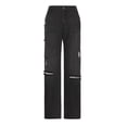 thumbnail image 4 of Bigersell Straight Jeans Women High Waisted Ripped Jeans with Destroyed Hole Straight Leg Jeans Full Length Denim Pants Trousers Button Closure GrayXXL, 4 of 8